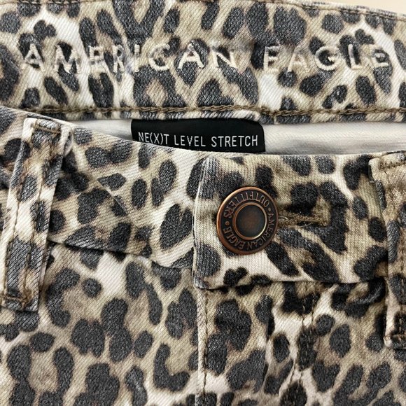 American Eagle Curvy Super High Rise Jegging 4 Tall Leopard Print Stretch Denim - Picture 2 of 10